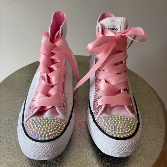 Converse - Hello Kitty White and Pink Bedazzled High-Top Sneakers - Picture 10 of 16